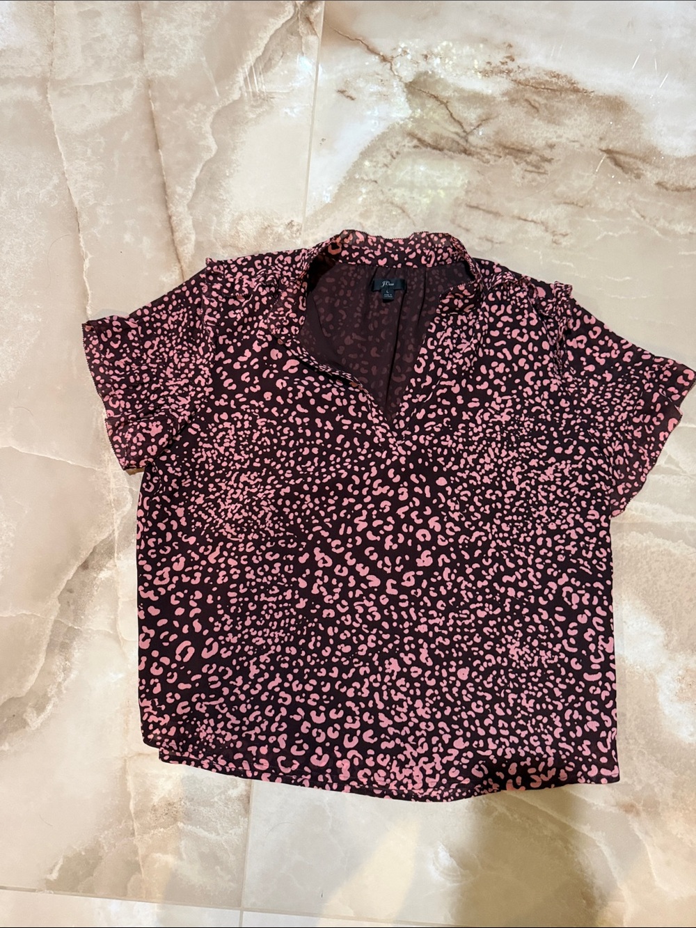 J. Crew Pink Leopard Print Short-Sleeve V-Neck Top